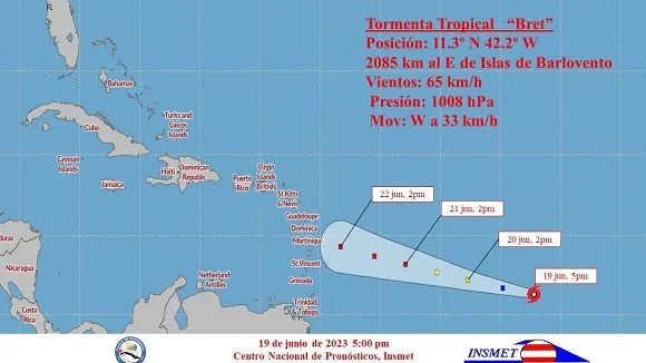 Depresión en el Atlántico central se convierte en tormenta tropical Bret 0