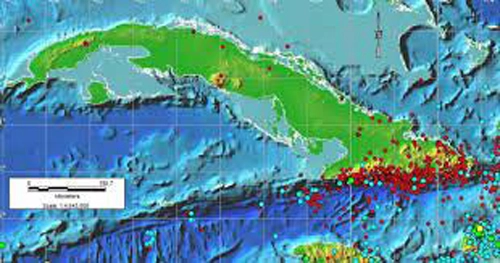 Mapa, peligro de tsunamis, Cuba