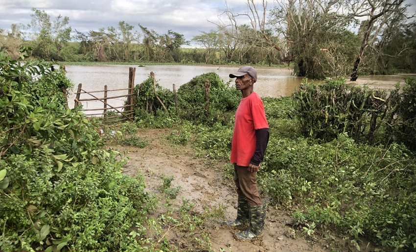 Holguinero observa su finca después tras paso de Melissa