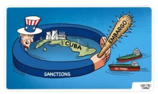 Caricatura bloqueo a Cuba