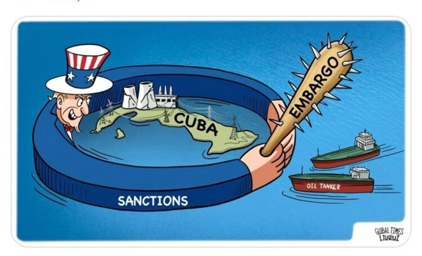 Caricatura bloqueo a Cuba