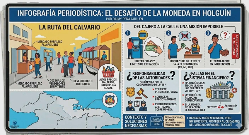 Infografía, valor de la moneda en Holguín